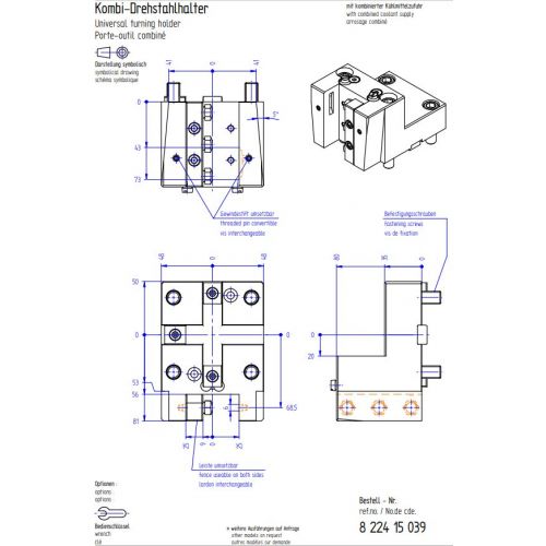 Univerāls virpošanas griežņu turētājs 25x25, iekšēja dzesēšana