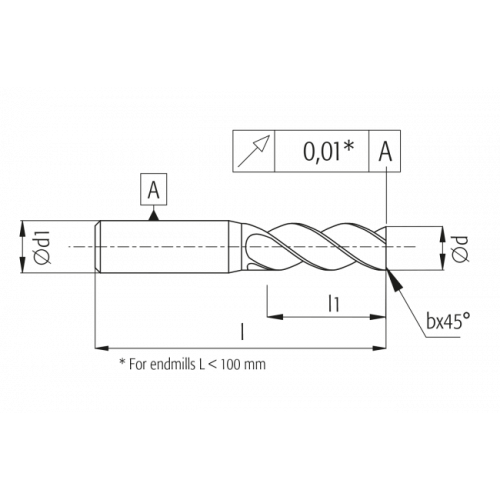 Фреза с фаской на стороне RS3 2.0x40, VHm