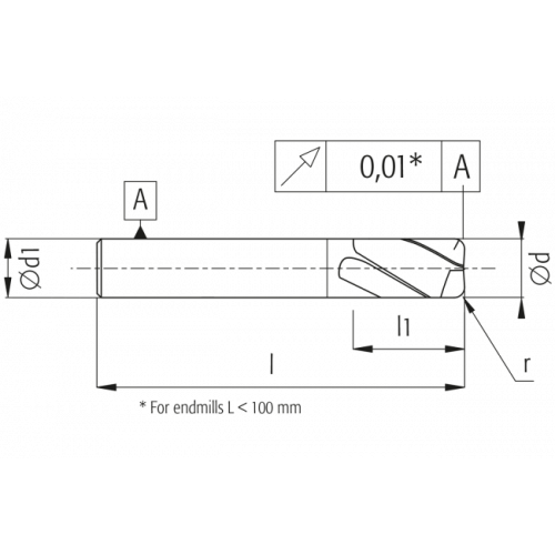 фреза с радиусом закругления STR2 3,0x50 R=0,3, VHM