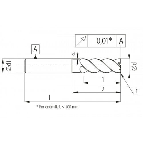 Фреза с фаской на стороне RV4 4,0x57, VHM